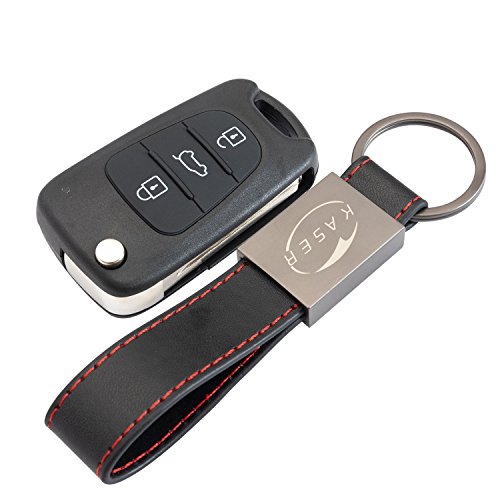 Carcasa Funda Llave Remoto Mando 3 Botones para Kia Sportage Venga Piccanto Rio con Llavero de Cuero KASER Carcasa Funda Llave Remoto Mando 3 Botones para Kia Sportage Venga Piccanto Rio con Llavero de Cuero KASER