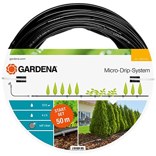 Gardena 13013-20 Set de Inicio para hileras L: Sistema jardín Micro-Drip para un riego Que Ahorra Agua y Protege Las plantaciones en Fila, Negro