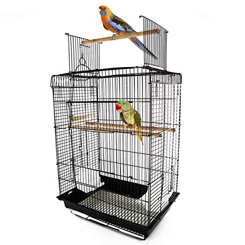 Jaula para Pájaro Espaciosa Jaula de Aves con Techo Abierto con 4 Soportes 2 Comederos para Interior o Exterior 41.5x29.5x56.5cm