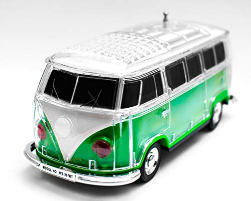 JeVx Altavoz Bluetooth Furgoneta Volkswagen T1 T2 - con Bateria Recargable Luz Led USB para Pendrive Lector de Tarjetas Micro SD Radio FM Portatil Reproductor de Musica Mp3 Maqueta de VW Van (Verde)