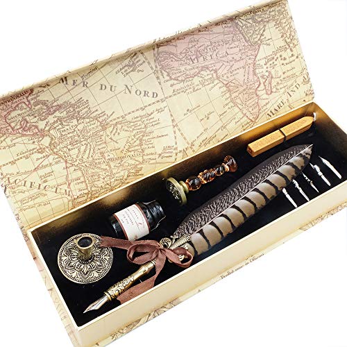 Juego de bolígrafos de caligrafía GC, pluma estilográfica de lujo y juego de tinta con 5 plumas, soporte para bolígrafo, sello y cera en caja de regalo LL-66