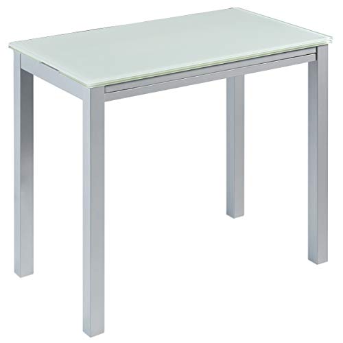 Miroytengo Mesa Vidrio Cristal Blanco Rectangular Extensible Cocina Patas Gris 95x76x55-95 Miroytengo Mesa Vidrio Cristal Blanco Rectangular Extensible Cocina Patas Gris 95x76x55-95
