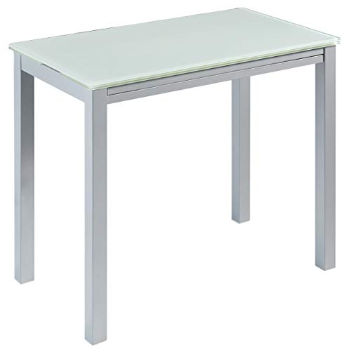 Miroytengo Mesa Vidrio Cristal Blanco Rectangular Extensible Cocina Patas Gris 95x76x55-95