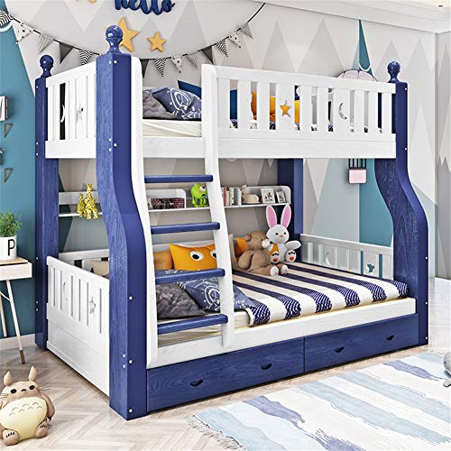 WSN Literas de Madera Maciza Twin Over Full, Material de Madera de Pino con cajones Barandilla de Cuerpo Entero, para niños Adultos Dormitorio Dormitorio,1.2m