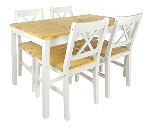 Merkell Conjunto Mesa de Pino y 4 sillas de Madera a la Sala de Estar, Comedor White Pine Merkell Conjunto Mesa de Pino y 4 sillas de Madera a la Sala de Estar, Comedor White Pine