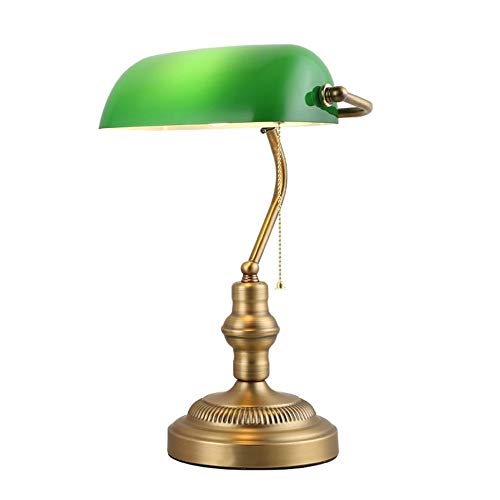 BarcelonaLED Lámpara de mesa y escritorio estilo Banquero vintage retro con pantalla de cristal color verde y latón para bombilla E27 LED despacho salón americano banker oficina dormitorio cabecero