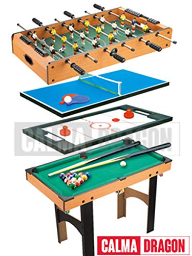 Calma Dragon Mesa Multijuegos Plegable 4 en 1 Billar, Ping Pong, Hockey y Futbolín Regalo Ideal para Toda la Familia