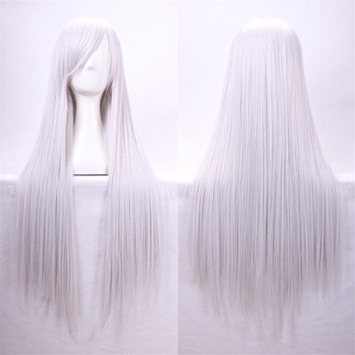 Chiguo 80cm/ 32'' Peluca de Las Mujeres Pelo Largo Recta De Las Mujeres Cabello Peluca Cabello para Adultos Cosplay Disfraz Fiesta de Halloween Peluca Pelucas para Adultos (Blanco de Plata) Chiguo 80cm/ 32'' Peluca de Las Mujeres Pelo Largo Recta De Las Mujeres Cabello Peluca Cabello para Adultos Cosplay Disfraz Fiesta de Halloween Peluca Pelucas para Adultos (Blanco de Plata)