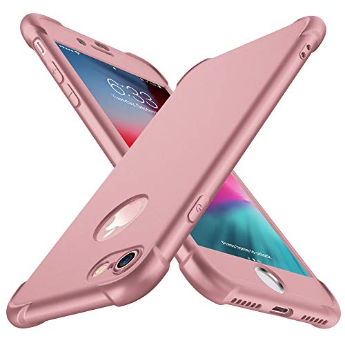 Funda iPhone 8, Funda iPhone 7, con [2 x Protector de Pantalla de Vidrio Templado] ORETech 360 Carcasa iPhone 7/8 Silicona Ligera Delgado PC + TPU Bumper Rubber Caso para iPhone 8 / 7 4.7'' - Oro Rosa