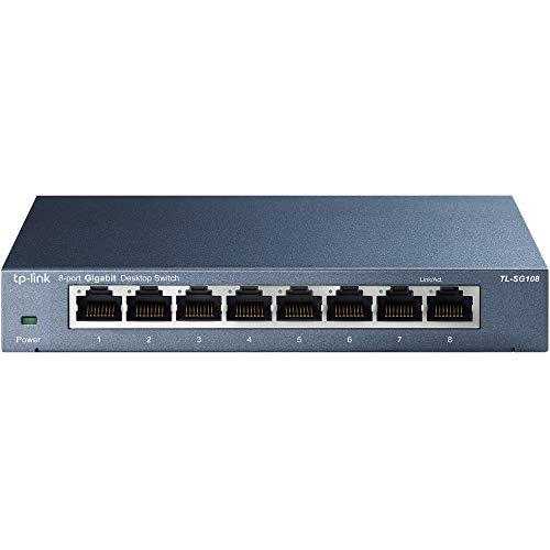 TP-Link TL-SG108 - Switch Gigabit de Escritorio Red con 8 Puertos (10/100/1000 Mbps, Carcasa de Acero, IEEE 802.3 X, Auto-MDI/MDIX, Plug and Play, Ahorro de Energía, Puertos RJ45, Fácil de Usar)