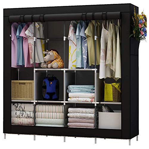 UDEAR Armario de Ropa de Tela y Tubo Metal para Ropa Organizador Ropero Plegable Colgar (Negro)