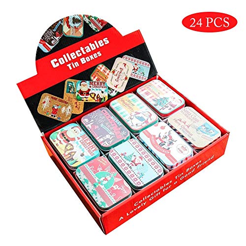 fervory 24PCS Caja para Bombones De Navidad Cajas para Galletas Año Nuevo Caja De Lata De Navidad Latas De Galletas con Tapas Latas De Almacenamiento De Galletas Vacías