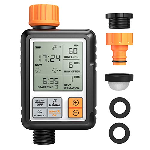 Homitt Temporizador de Riego Automático, Programador de Riego Jardín, Control Manual y Seguridad Infantil, con 1 Adaptador de Grifo, 1 Conector rápido y 2 Anillos de Goma Gris… Homitt Temporizador de Riego Automático, Programador de Riego Jardín, Control Manual y Seguridad Infantil, con 1 Adaptador de Grifo, 1 Conector rápido y 2 Anillos de Goma Gris…