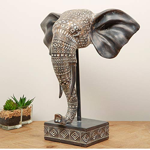 Maisonica Máscara de Elefante Tallada con Efecto de Madera Estilo Africano, 32 cm