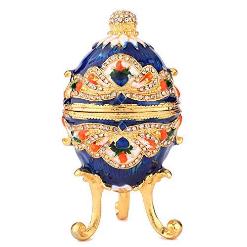 QIFU Joyero con bisagras pintado a mano con esmalte y colorido diseño de huevo de Faberge, regalo único para decoración del hogar QIFU Joyero con bisagras pintado a mano con esmalte y colorido diseño de huevo de Faberge, regalo único para decoración del hogar