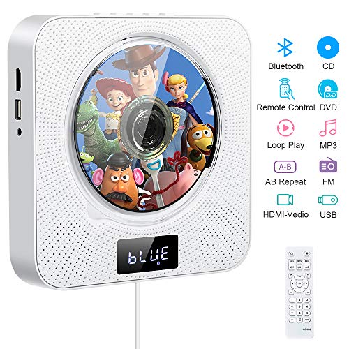 Reproductor de DVD CD portátil, reproductor de música y películas Bluetooth con 4K HDMI, altavoces de alta fidelidad, radio FM USB MP3,conector para auriculares de 3.5 mm,regalos para el hogar (white)