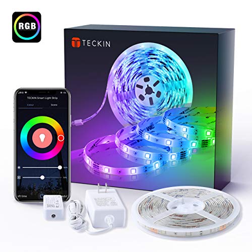 TECKIN Tiras LED RGB Wifi 5M 5050 SMD Tira de Luces Colores Inteligente funciona con Alexa Móvil Google Home,Multi-Modos para Navidad,TV,Dormitorio,Fiesta y Decoración TECKIN Tiras LED RGB Wifi 5M 5050 SMD Tira de Luces Colores Inteligente funciona con Alexa Móvil Google Home,Multi-Modos para Navidad,TV,Dormitorio,Fiesta y Decoración