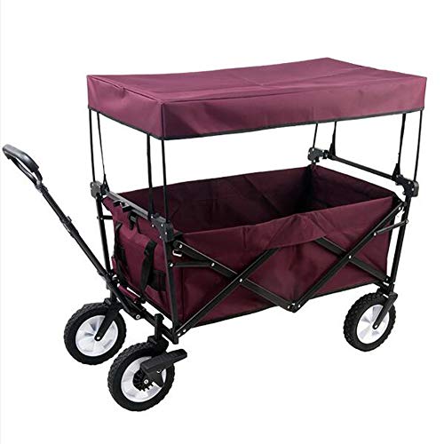 Y&MoD Carrito Plegable de Jardín con Toldo de Protección, Carrito de Transporte Plegable y portátil para Exteriores, Camping, Barbacoa, Compras, Jardinería, 80 kg de Capacidad a