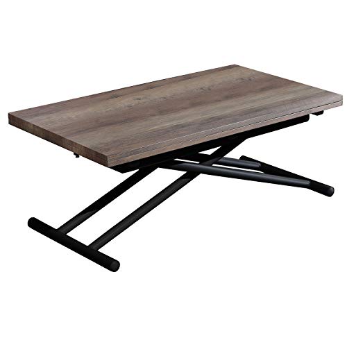 Adec - Up-Down, Mesa de Centro elevable Extensible, Mesa de Comedor, Mesa Salon Acabado en Color Nogal y Negro, Medidas: 100 cm (Largo) x 57/114 cm (Ancho) x 48/75 cm (Alto)