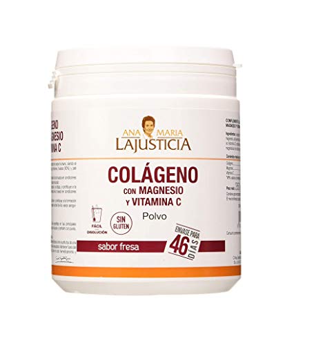 Ana Maria Lajusticia - Colágeno con magnesio y vit c – 350 gramos (sabor fresa) articulaciones fuertes y piel tersa. Regenerador de tejidos con colageno hidrolizado tipo 1 y 2. Envase para 46 días.