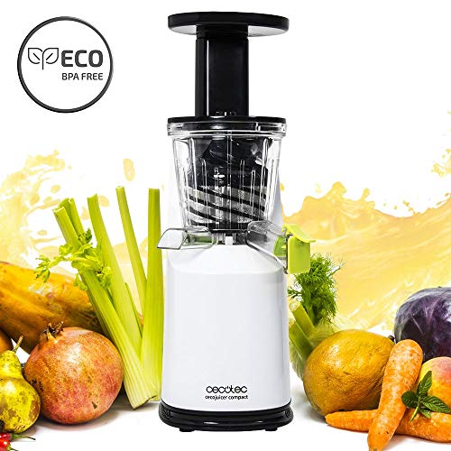 Cecotec Cecojuicer Compact Licuadora de Prensado en Frío, 45 rpm, 3 posiciones, Tambor de Tritan, BPA Free, Tapón antigoteo, 2 Salidas para el Zumo, Sistema de seguridad, 120 W