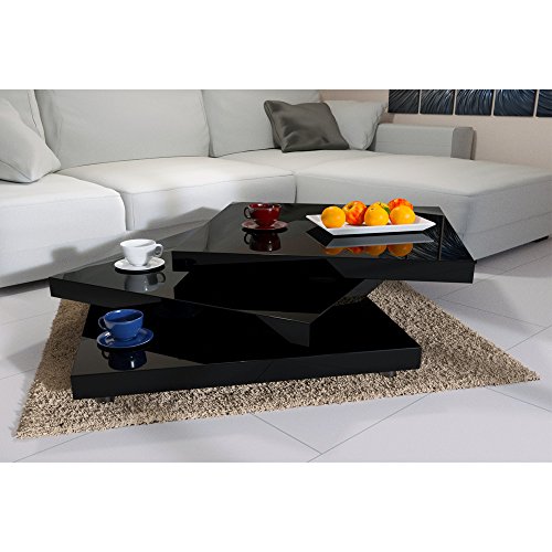 Deuba Mesa de Centro Moderna y Negra mesita lacada Brillante 60 x 60 cm bandejas giratorias 360° Comedor salón Oficina Deuba Mesa de Centro Moderna y Negra mesita lacada Brillante 60 x 60 cm bandejas giratorias 360° Comedor salón Oficina