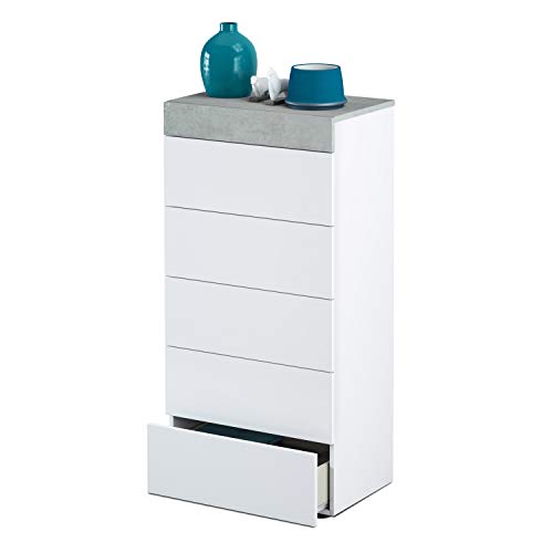 Habitdesign 0L7836A- Cómoda chinfonier 5 cajones, Acabado en Blanco Artik y Gris Cemento, Medidas: 61 cm (Ancho) x 118 cm (Alto) x 40 cm de (Fondo) Habitdesign 0L7836A- Cómoda chinfonier 5 cajones, Acabado en Blanco Artik y Gris Cemento, Medidas: 61 cm (Ancho) x 118 cm (Alto) x 40 cm de (Fondo)