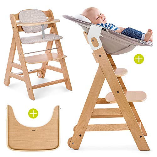 Hauck Beta Plus Newborn Set - Trona evolutiva con hamaca para recién nacidos, cojín y bandeja - Trona bebe convertible- Silla Trona Madera haya - color Nature/Beige Hauck Beta Plus Newborn Set - Trona evolutiva con hamaca para recién nacidos, cojín y bandeja - Trona bebe convertible- Silla Trona Madera haya - color Nature/Beige