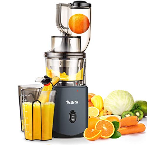 Licuadora Prensado en Frio, Bextcok Licuadoras para Verduras y Frutas Slow Juicer con Boca Ancha de 83MM, Exprimidor Automatico Extractor de Zumos Jugos con Función inversa, Libre de BPA