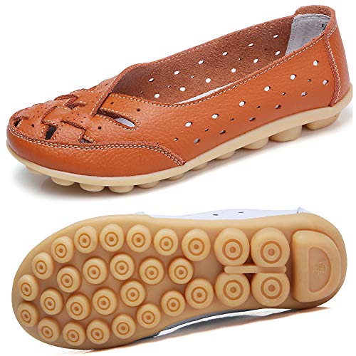 Mocasines para Mujer Ligero Loafers Casual Zapatillas Verano Zapatos del Barco Zapatos para Mujer Zapatos de Conducción Naranja 40.5EU=42CN
