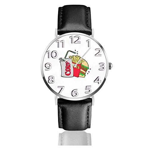 Reloj de Pulsera Comida chatarra y Coca-Cola Light Clásico Casual Cuarzo Correa de Cuero Negro Reloj Relojes de Negocios