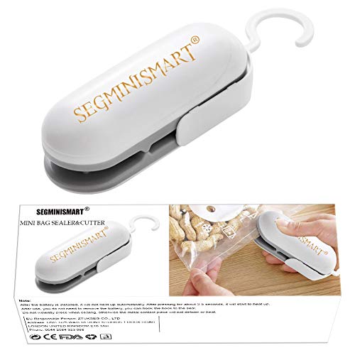 SEGMINISMART Mini Bag Sealer, Máquina de Sellado en Caliente portátil, Heat Sealer Machine, 2 in 1 Small Mini Portable Heat Sealer (Batería no incluida) SEGMINISMART Mini Bag Sealer, Máquina de Sellado en Caliente portátil, Heat Sealer Machine, 2 in 1 Small Mini Portable Heat Sealer (Batería no incluida)