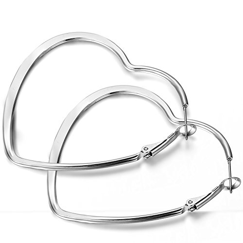 Flongo 35mm Pendientes de mujer de moda de estilo europeo de acero en forma de corazón traspasado Flongo 35mm Pendientes de mujer de moda de estilo europeo de acero en forma de corazón traspasado