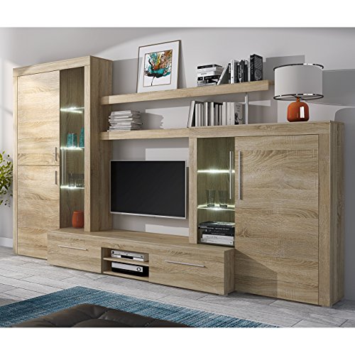 Homely - Mueble de salón Modular Menorca Mueble TV y vitrinas Color Roble Sonoma de 296 cm