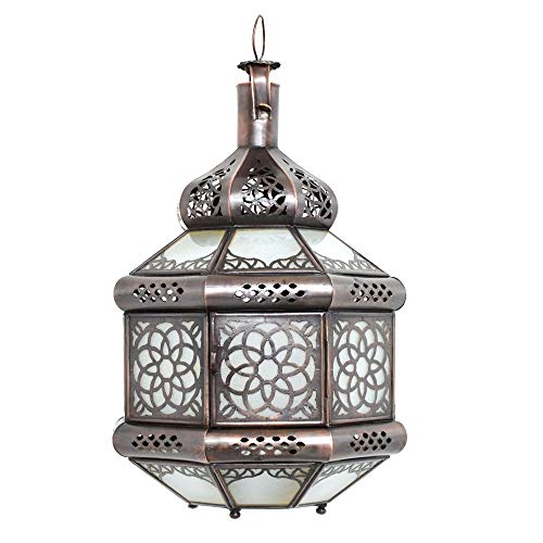 Orient - Lámpara de techo oriental (35 cm de altura, casquillo E14, 100 % hecha a mano), diseño de flor de leche, color marrón oscuro