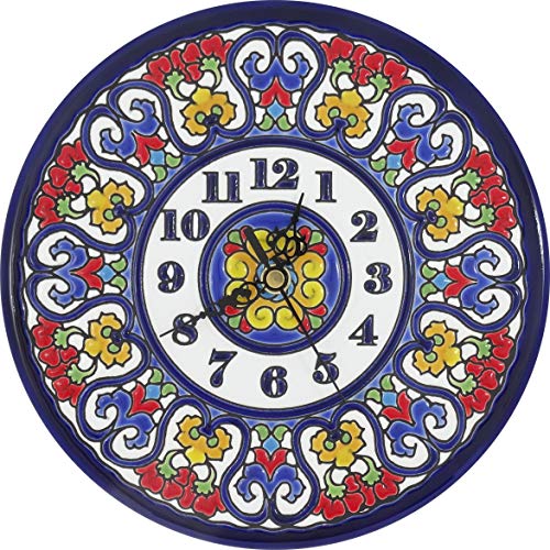 Grabado y Cerámica Española Reloj Decorativo para Hogar, Pintado a Mano con la técnica de la Cuerda Seca 21 CM. Cerámica Andaluza 62105