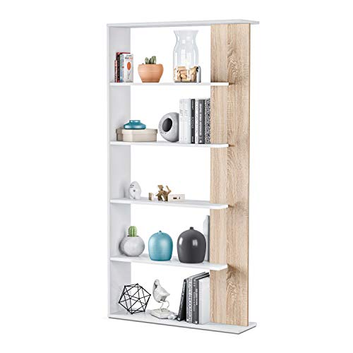 Habitdesign 0F2252A - Estantería 5 baldas, Librería Comedor Salon, Color Blanco Artik y Roble Canadian, Modelo Alida, Medidas: 90 cm (Largo) x 180 cm (Alto) x 25 cm (Fondo) Habitdesign 0F2252A - Estantería 5 baldas, Librería Comedor Salon, Color Blanco Artik y Roble Canadian, Modelo Alida, Medidas: 90 cm (Largo) x 180 cm (Alto) x 25 cm (Fondo)