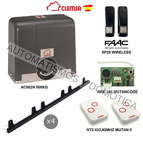 KIT Motor puerta cancela corredera CLEMSA AC562N 500KG, para automatizar puertas y cancelas correderas de uso residencial, parking, garaje, cochera, alta calidad con mandos MUTANCODE