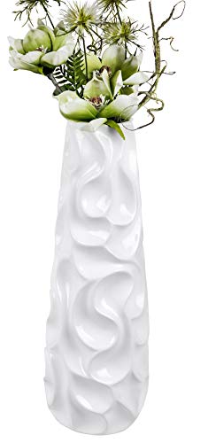Lifestyle & More Moderno Jarrón Decorativo (Flores Jarrón Suelo Wave de cerámica blanco brillante Altura 57 cm
