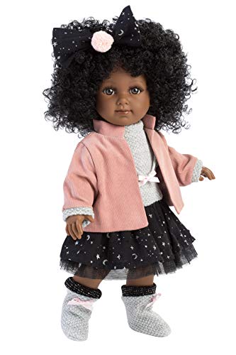 Llorens 53526 Zuri - Muñeca de Pelo Negro con rizos Negros y Ojos Marrones, muñeca Moderna con Cuerpo Suave, Incluye Vestido Moderno, 35 cm, Multicolor