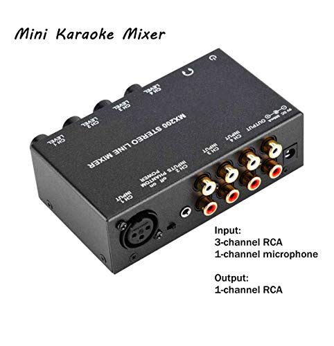 Mini mezclador de karaoke con cancelación de ruido, mesa de mezclas de DJ con entrada 3RCA, salida RCA., sonido estéreo, mini mezclador de DJ para TV, teléfono, MP3, reproductor de Phono, etc.