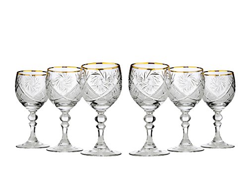 Neman TM6701G-X, 8 oz Copas de vino hechas a mano en un tallo largo, clásicas, vintage, chapadas en oro de 24 quilates, copas de vino rojo/blanco, vasos de regalo de boda, juego de 6