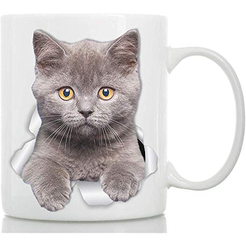 Taza de gato británico Taza de café de cerámica de gatito gris Regalos de gato de pelo corto británico Taza de café de gato de pelo corto británico para amantes del gato (11 oz)