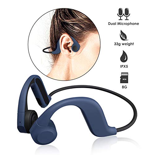 Blooth Bone - Auriculares de conducción ósea, 8G, reproductor MP3, auriculares de conducción ósea, impermeables, IP55 azul
