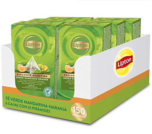 Lipton - Té Verde Mandarina-Naranja, 6 Cajas x 25 Pirámides