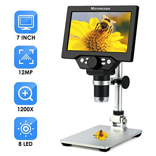 Microscopio de inspección Digital 7" LCD 1200X Ampliación Salida de TV 12.0MP con 8 Resalte Regulables Luz Micro SD de Almacenamiento de Cámara del Teléfono Móvil de Reparación LED
