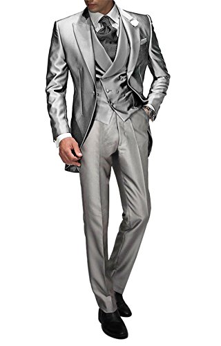 Suit Me Tailored - Traje para hombre de 3 piezas para bodas, fiestas, eventos, con chaleco y pantalones plata XL