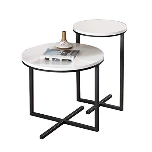 XCJJ Mesa auxiliar redonda moderna, juego de 2 piezas de mesa auxiliar pequeña, mármol/madera maciza con marco de metal, mesas de café anidadas, juego de combinación para el hogar, muebles de sala,