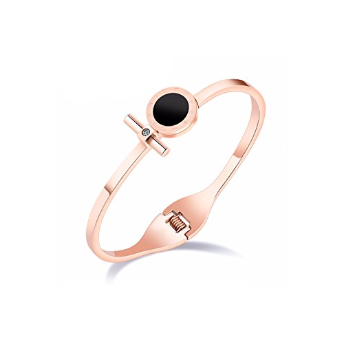 Emma Gioielli - Pulsera Rígida para Mujer en Acero Stainless Steel Ch. en Oro Rosa de ALTA CALIDAD Círculo Redondo en Pvd Negro y Cristal SWAROVSKI ELEMENTS - Paquete Regalo Emma Gioielli - Pulsera Rígida para Mujer en Acero Stainless Steel Ch. en Oro Rosa de ALTA CALIDAD Círculo Redondo en Pvd Negro y Cristal SWAROVSKI ELEMENTS - Paquete Regalo