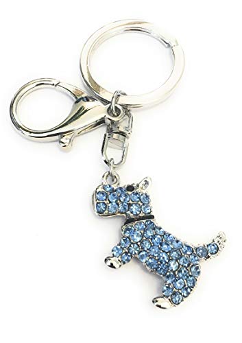FizzyButton Regalos de Plata del Terrier Cachorro de Perro Bolso Encanto Llavero con Diamantes de imitación Azules
